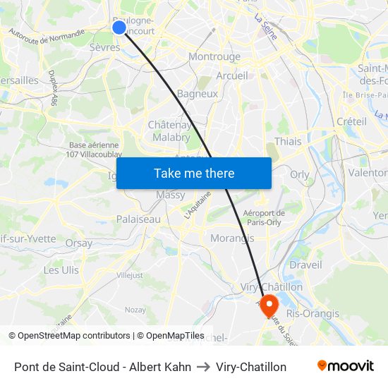 Pont de Saint-Cloud - Albert Kahn to Viry-Chatillon map