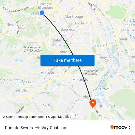 Pont de Sèvres to Viry-Chatillon map