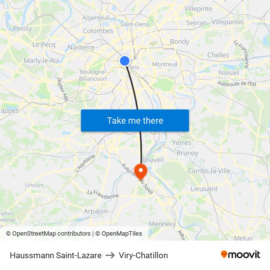 Haussmann Saint-Lazare to Viry-Chatillon map