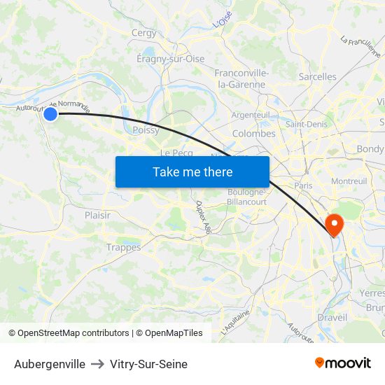 Aubergenville to Vitry-Sur-Seine map