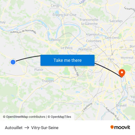 Autouillet to Vitry-Sur-Seine map
