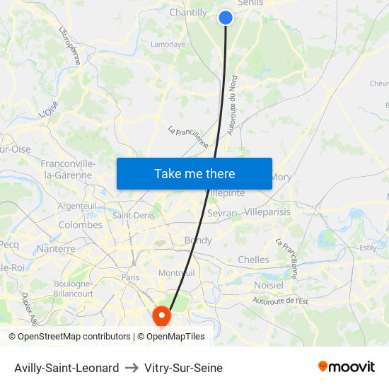 Avilly-Saint-Leonard to Vitry-Sur-Seine map