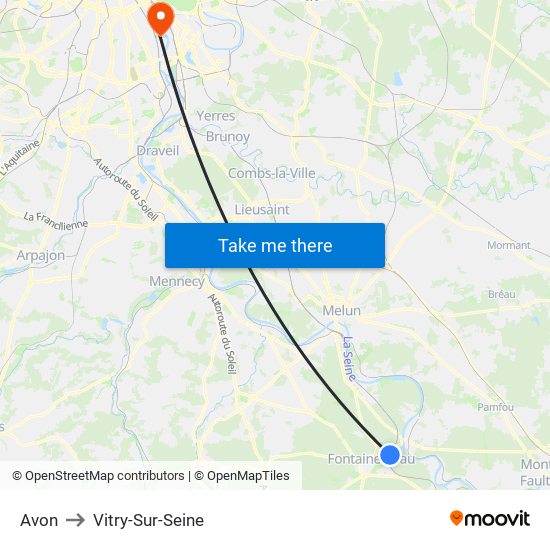 Avon to Vitry-Sur-Seine map