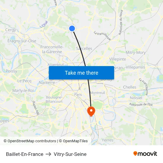 Baillet-En-France to Vitry-Sur-Seine map