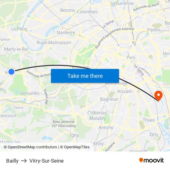 Bailly to Vitry-Sur-Seine map