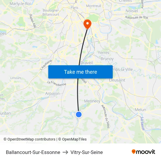 Ballancourt-Sur-Essonne to Vitry-Sur-Seine map