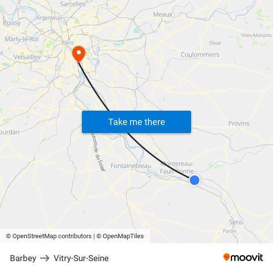 Barbey to Vitry-Sur-Seine map