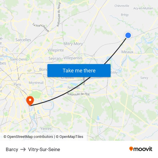 Barcy to Vitry-Sur-Seine map