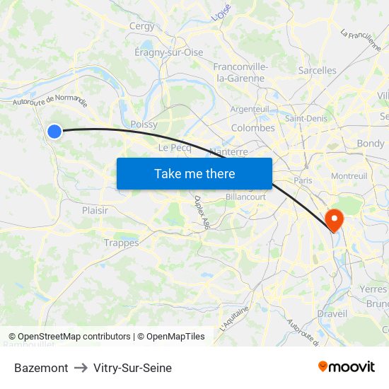 Bazemont to Vitry-Sur-Seine map