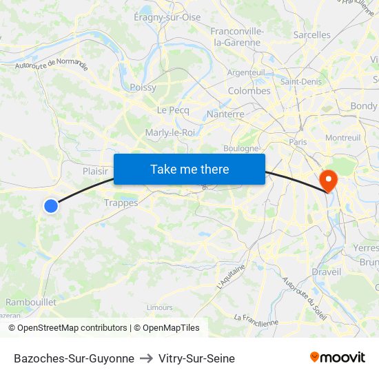 Bazoches-Sur-Guyonne to Vitry-Sur-Seine map