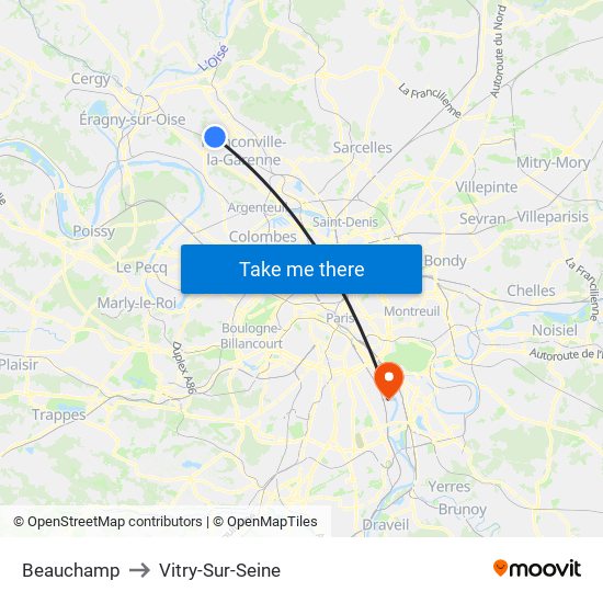 Beauchamp to Vitry-Sur-Seine map