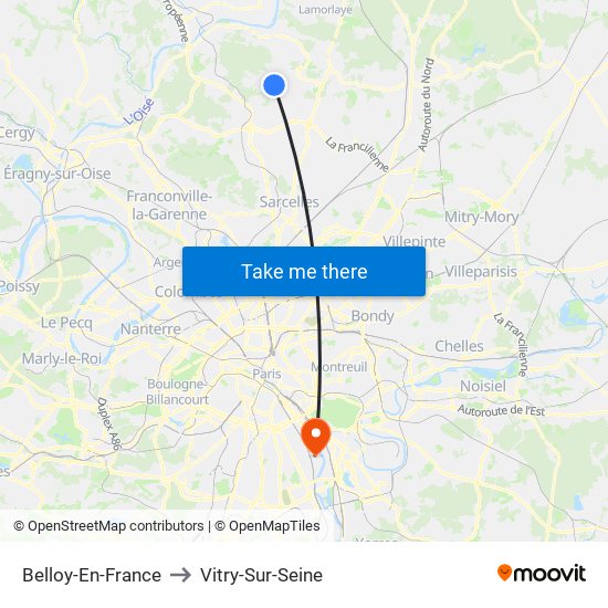 Belloy-En-France to Vitry-Sur-Seine map