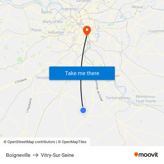 Boigneville to Vitry-Sur-Seine map