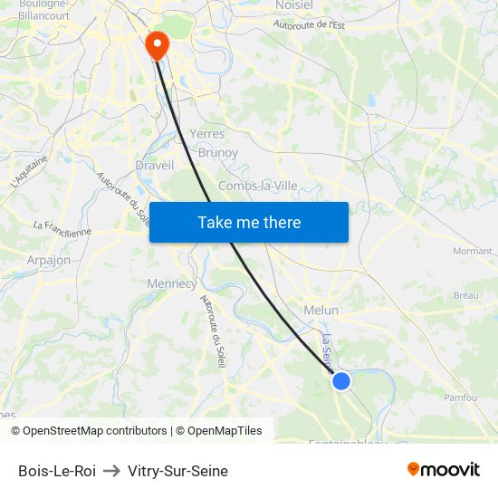 Bois-Le-Roi to Vitry-Sur-Seine map