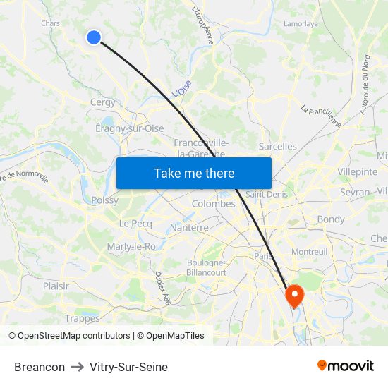 Breancon to Vitry-Sur-Seine map