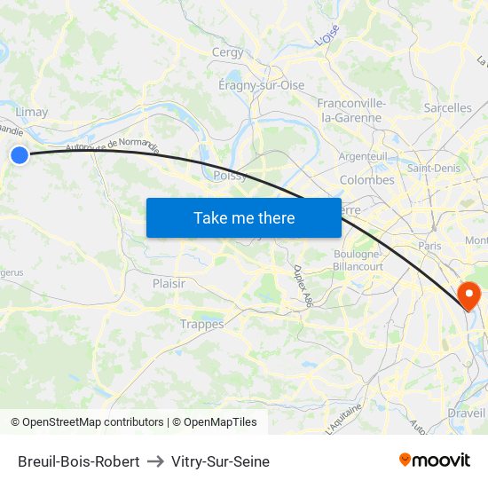 Breuil-Bois-Robert to Vitry-Sur-Seine map