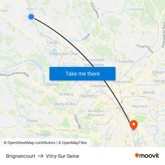 Brignancourt to Vitry-Sur-Seine map