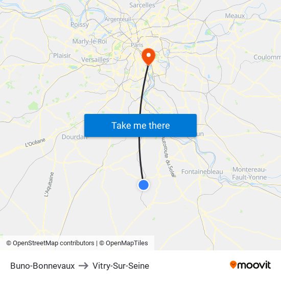 Buno-Bonnevaux to Vitry-Sur-Seine map