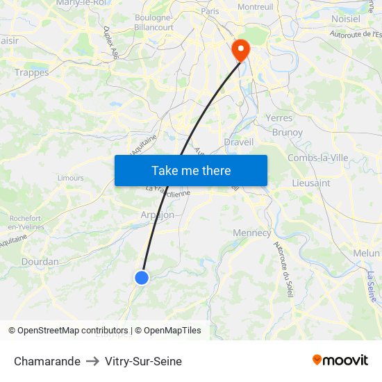 Chamarande to Vitry-Sur-Seine map