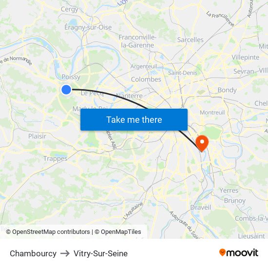 Chambourcy to Vitry-Sur-Seine map