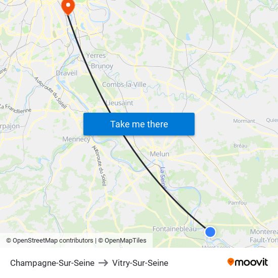 Champagne-Sur-Seine to Vitry-Sur-Seine map