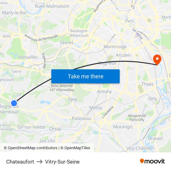 Chateaufort to Vitry-Sur-Seine map