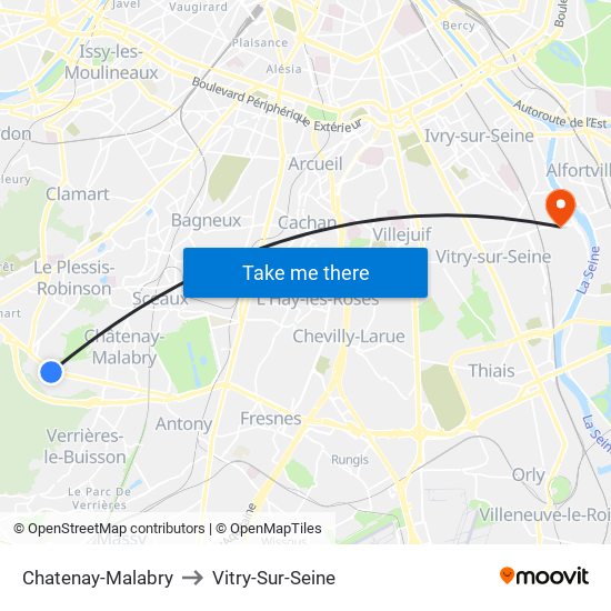 Chatenay-Malabry to Vitry-Sur-Seine map