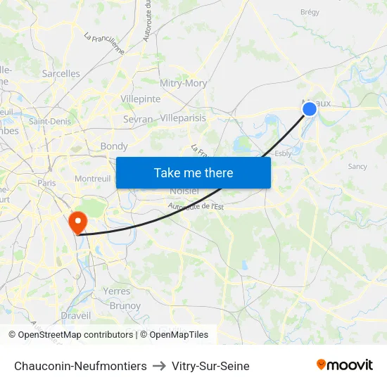 Chauconin-Neufmontiers to Vitry-Sur-Seine map