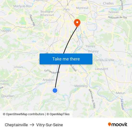 Cheptainville to Vitry-Sur-Seine map