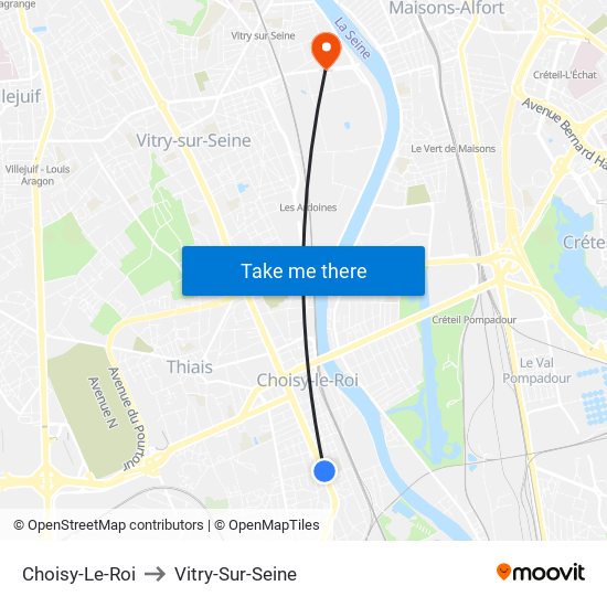 Choisy-Le-Roi to Vitry-Sur-Seine map