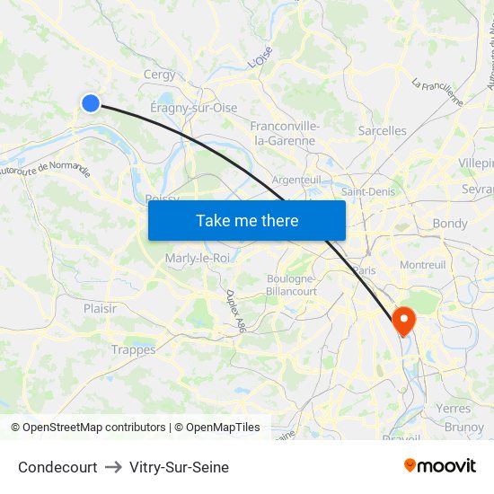 Condecourt to Vitry-Sur-Seine map