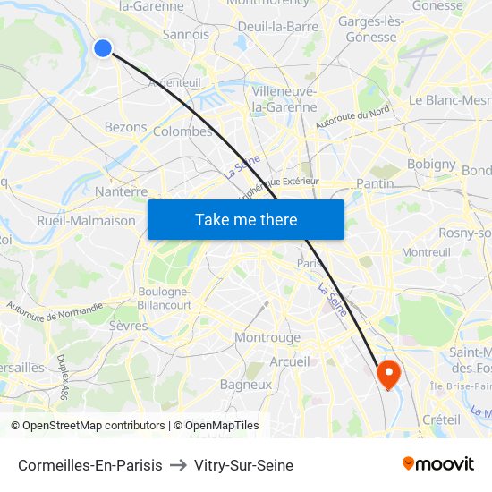 Cormeilles-En-Parisis to Vitry-Sur-Seine map