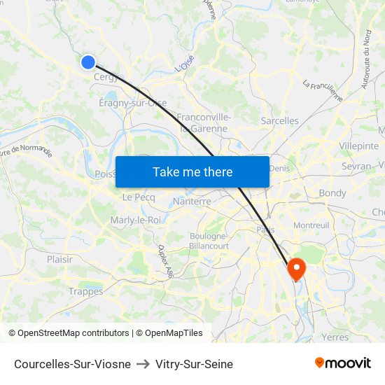 Courcelles-Sur-Viosne to Vitry-Sur-Seine map