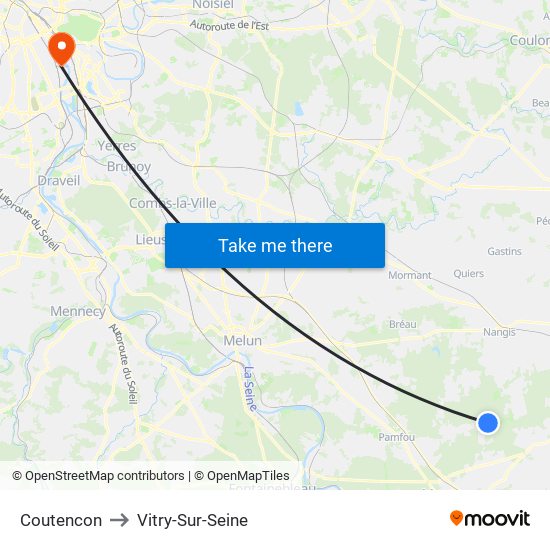 Coutencon to Vitry-Sur-Seine map