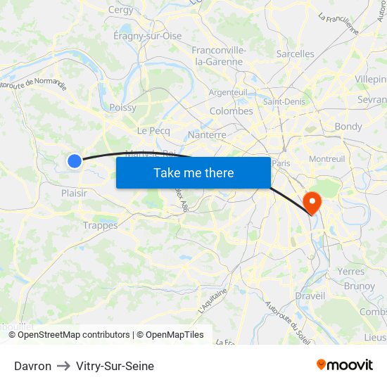 Davron to Vitry-Sur-Seine map