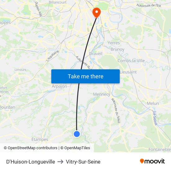 D'Huison-Longueville to Vitry-Sur-Seine map