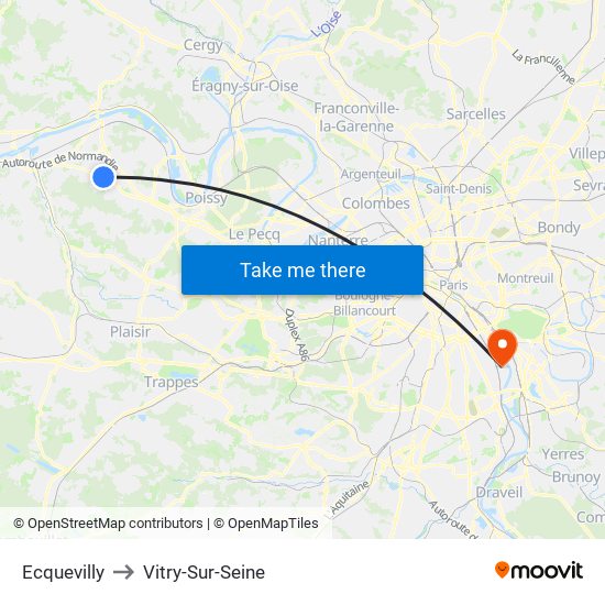 Ecquevilly to Vitry-Sur-Seine map