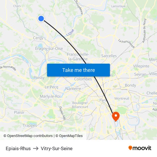 Epiais-Rhus to Vitry-Sur-Seine map