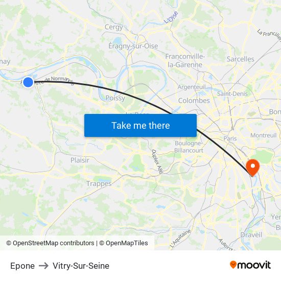 Epone to Vitry-Sur-Seine map