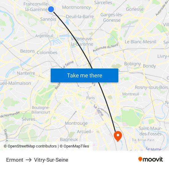 Ermont to Vitry-Sur-Seine map