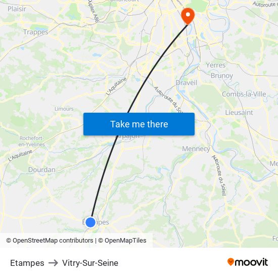 Etampes to Vitry-Sur-Seine map