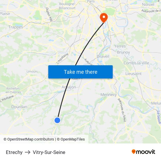 Etrechy to Vitry-Sur-Seine map