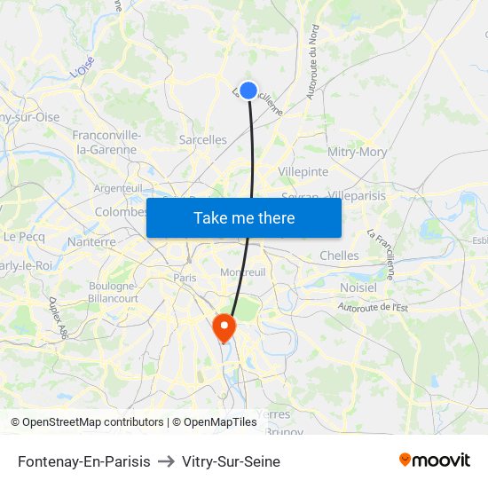 Fontenay-En-Parisis to Vitry-Sur-Seine map