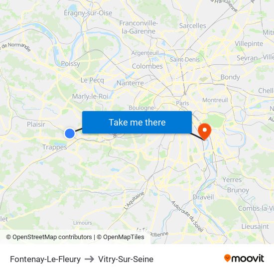 Fontenay-Le-Fleury to Vitry-Sur-Seine map