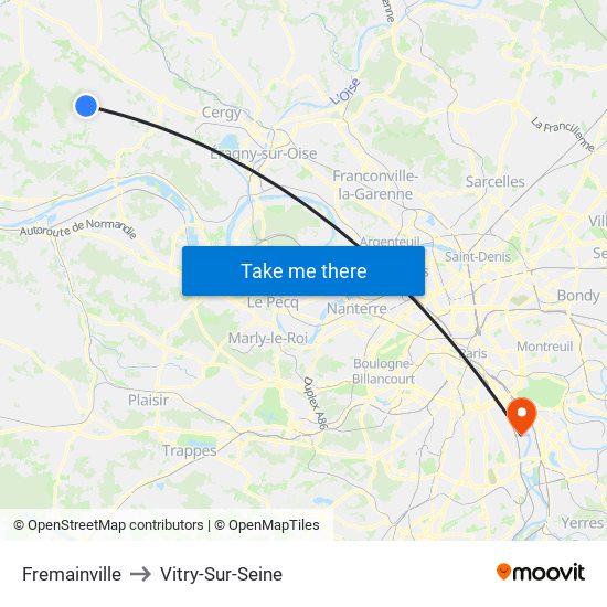 Fremainville to Vitry-Sur-Seine map
