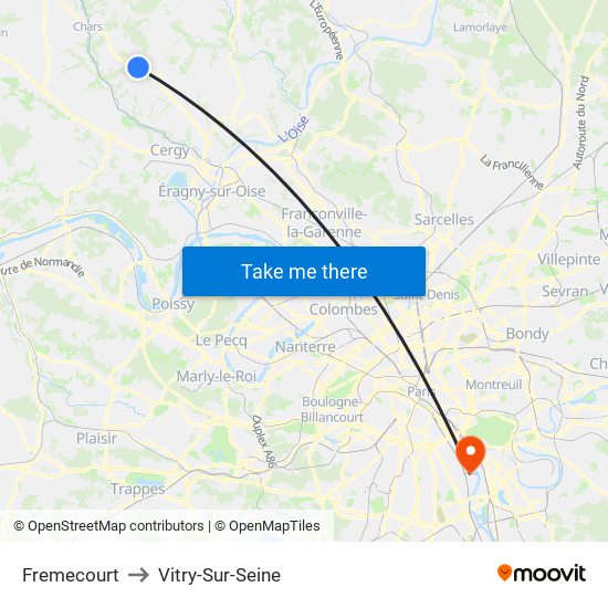 Fremecourt to Vitry-Sur-Seine map