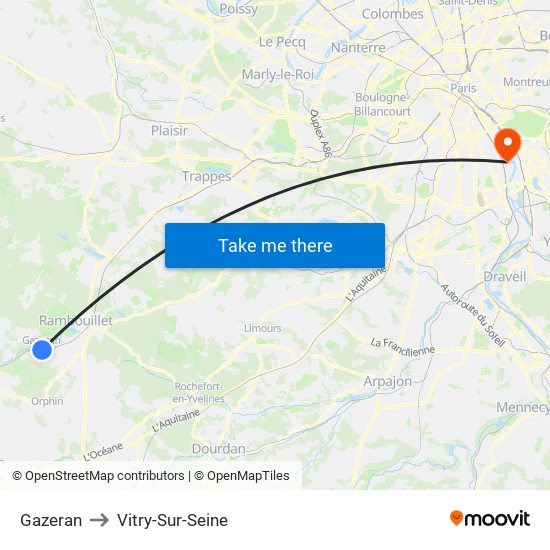 Gazeran to Vitry-Sur-Seine map