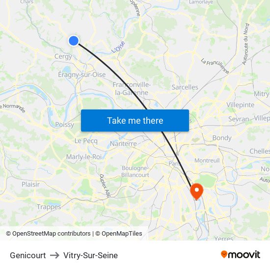 Genicourt to Vitry-Sur-Seine map
