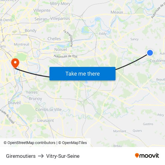 Giremoutiers to Vitry-Sur-Seine map