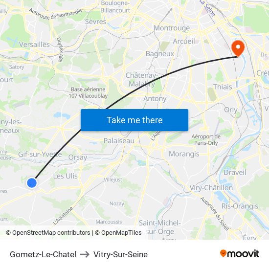 Gometz-Le-Chatel to Vitry-Sur-Seine map